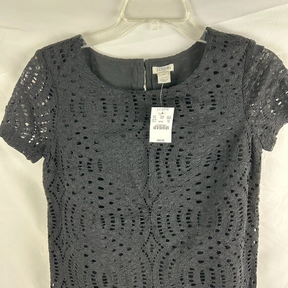 NWT J Crew Black Lace Top Size 00 Short Sleeve Eyelet Lace Blouse - Picture 2 of 12